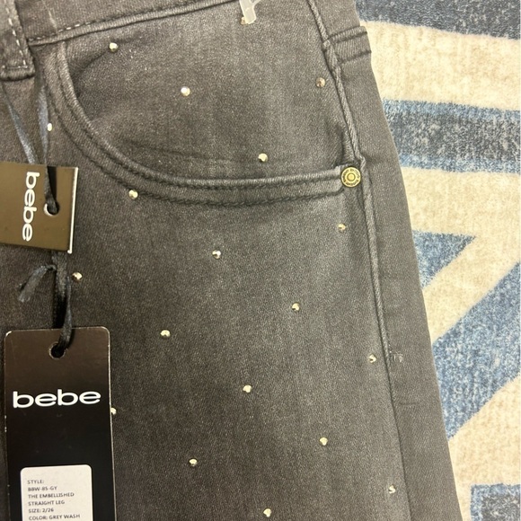 Bebe - NWT Straight Leg Denim with Rhinestons in Dark Grey - Picture 7 of 11
